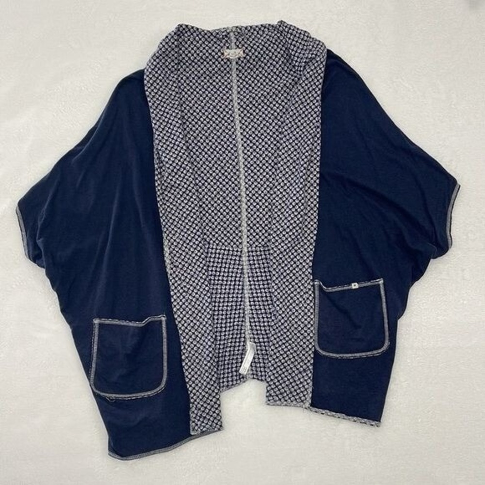 Lucky Brand Open Front Cardigan Navy Blue Relaxed Fit Pockets sz Small